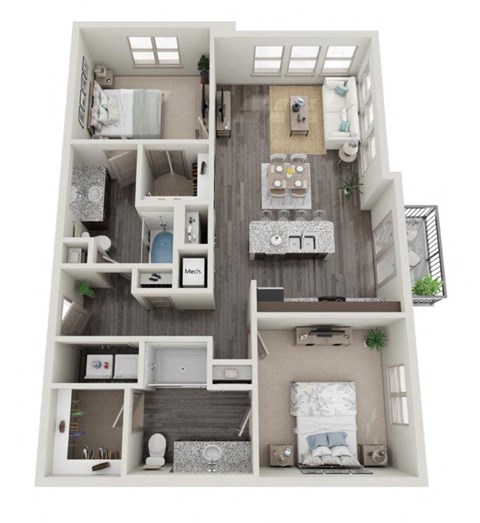 Floor plan for 2 beds, 2 baths, 1134 sqft